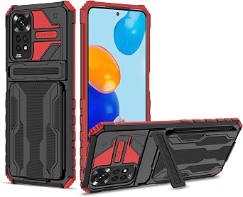 Case for Redmi Note 11 4G/Note 11S/RedmiNote 12S Case Case with Wallet Cover Detachable Card Holder, Built-in Kickstand Shockproof Protective Phone Cover for Xiaomi Redmi Note 11S Red