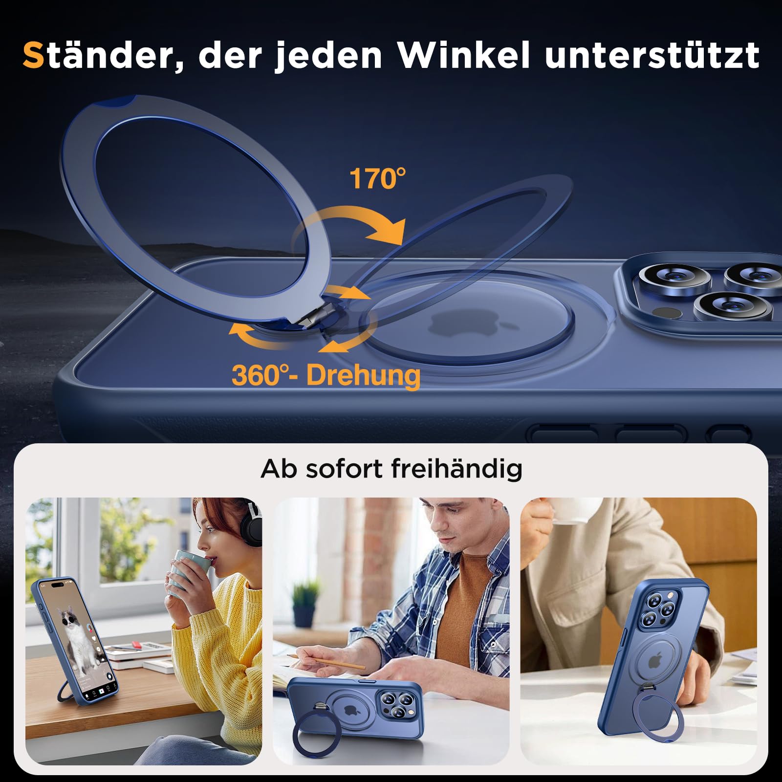Miracase Handyhülle Für IPhone 15 Pro Mit 360° Magnetständer – Matt, MagSafe Kompatibel