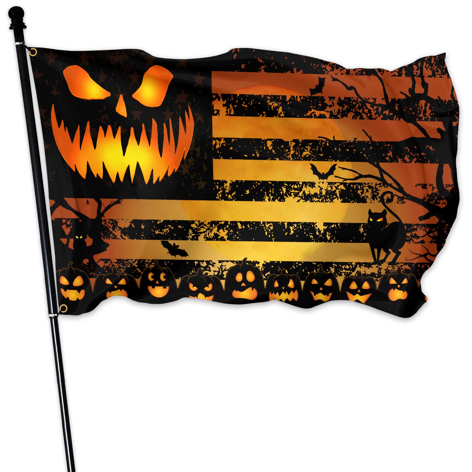 Halloween Flags for Outside 3x5 Ft Double Sided Stripes Halloween American Flag Scary Pumpkin Flags for Indoor House Outdoor Yard Holiday Banner Decor