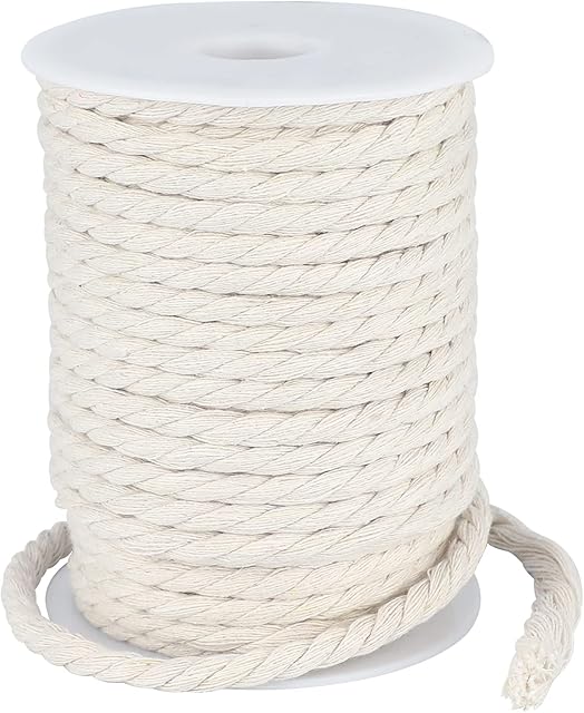 KINGLAKE Macrame Cord 6mm, 30m Natural Twisted Cotton Rope Thick String for Crafts, Wall Hanging, Plant Hanger, Knitting, Gardening, Decoration, Wrapping