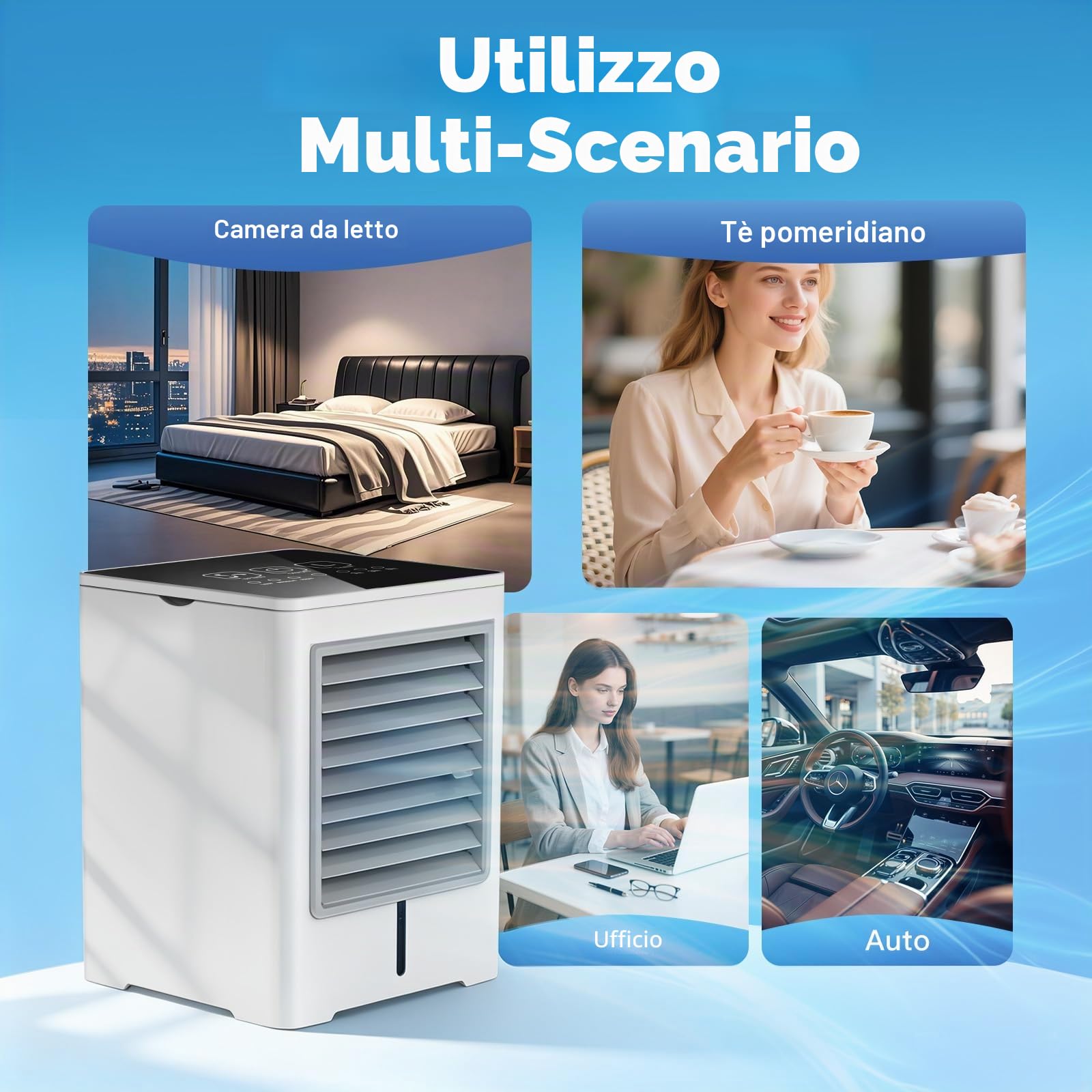 Condizionatore Portatile, Climatizzatore Raffrescatore d'Aria ad Acqua | 470ML, 3 in 1 Alimentazione USB, 3 Velocità, Timer, Schermo Tattile, Aria Condizionata senza Tubo per Uso Personale, Ufficio