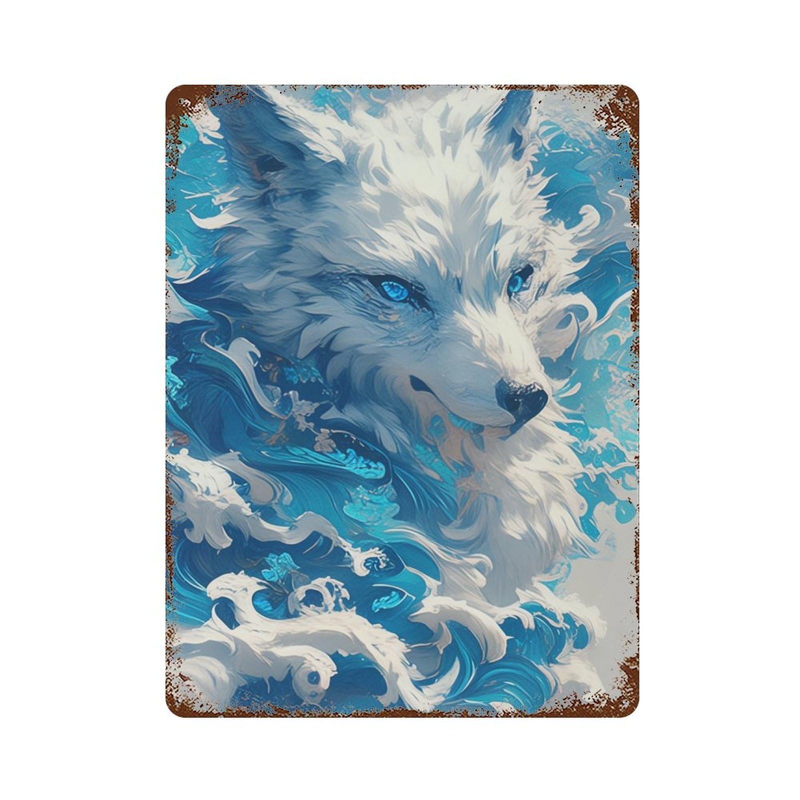 Blue-Eyed Arctic Wolf Rustic Tin Plaque 15.7"x11.8", Ideal for Office, Studio And Wall Decor