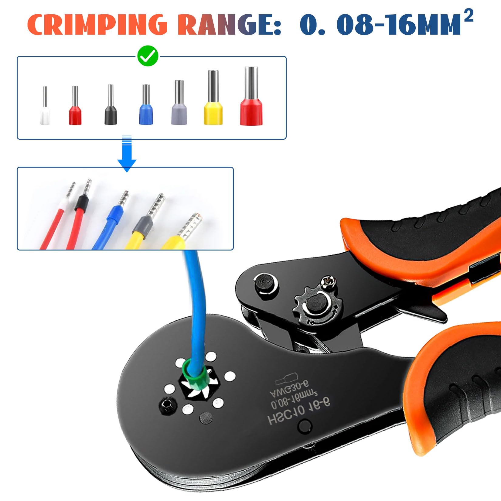 Idota Krimptang 0,08-16 mm² - zeshoekige krimptang - krimptang voor geïsoleerde en niet-geïsoleerde krimpconnectoren