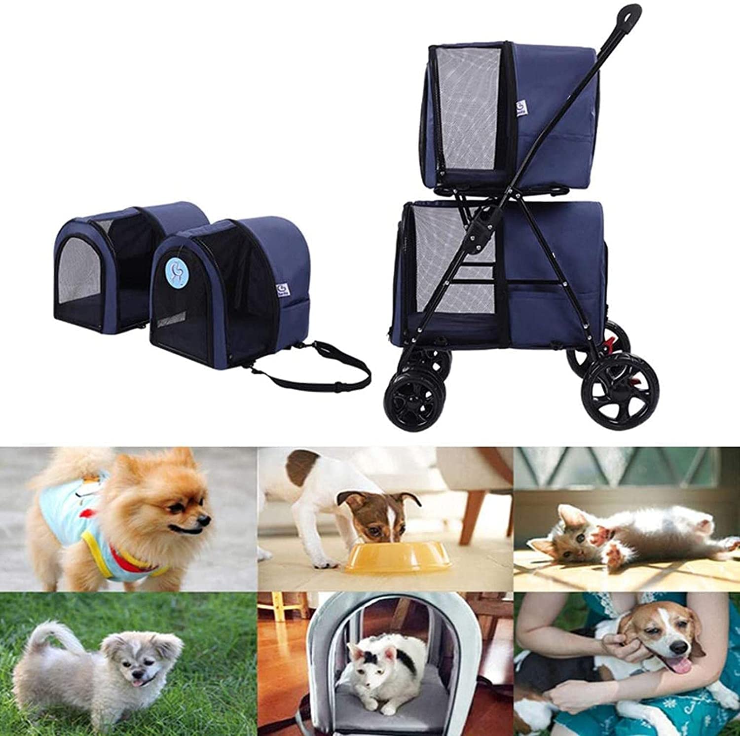 Amazon.co.jp: 2階建て犬用ベビーカーベビーカー取り外し可能な