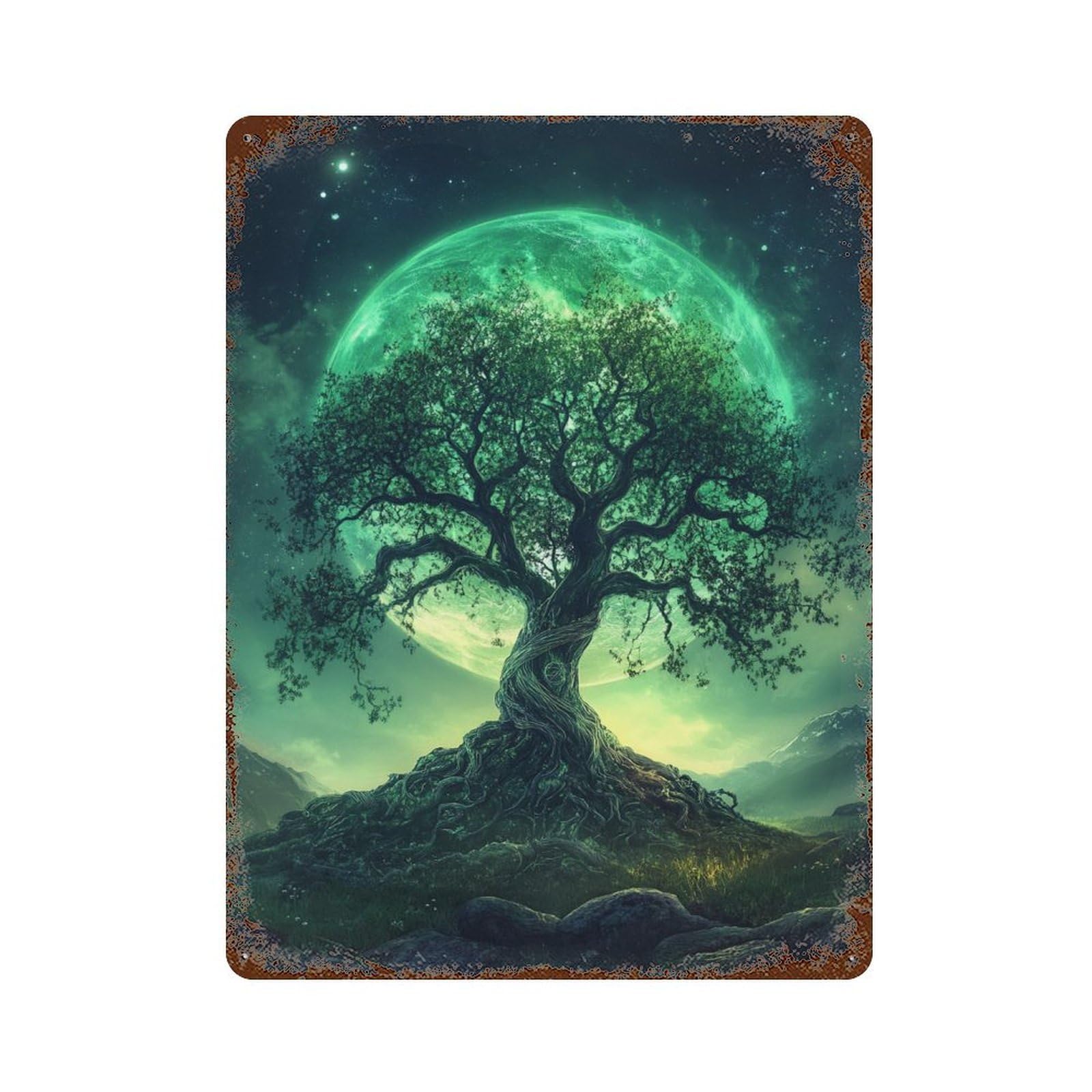 Enchanted Forest Moonlit Night 15.7"x11.8" Decorative Tin Sign, Retro Wall Decor for Bistro, Counter And Cafe Decor