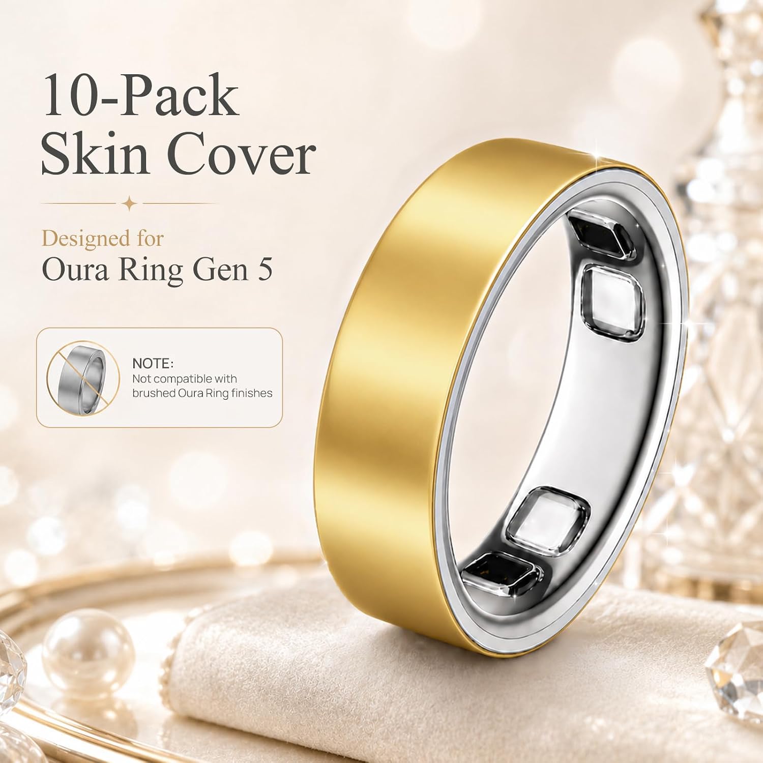10 Pack Ultra-Thin Skin Cover for Oura Ring Gen 5, Anti-Scratch Protector Fancy Decorative Accessories Protective Film for Oura Ring 5 (Gold, Size 8)