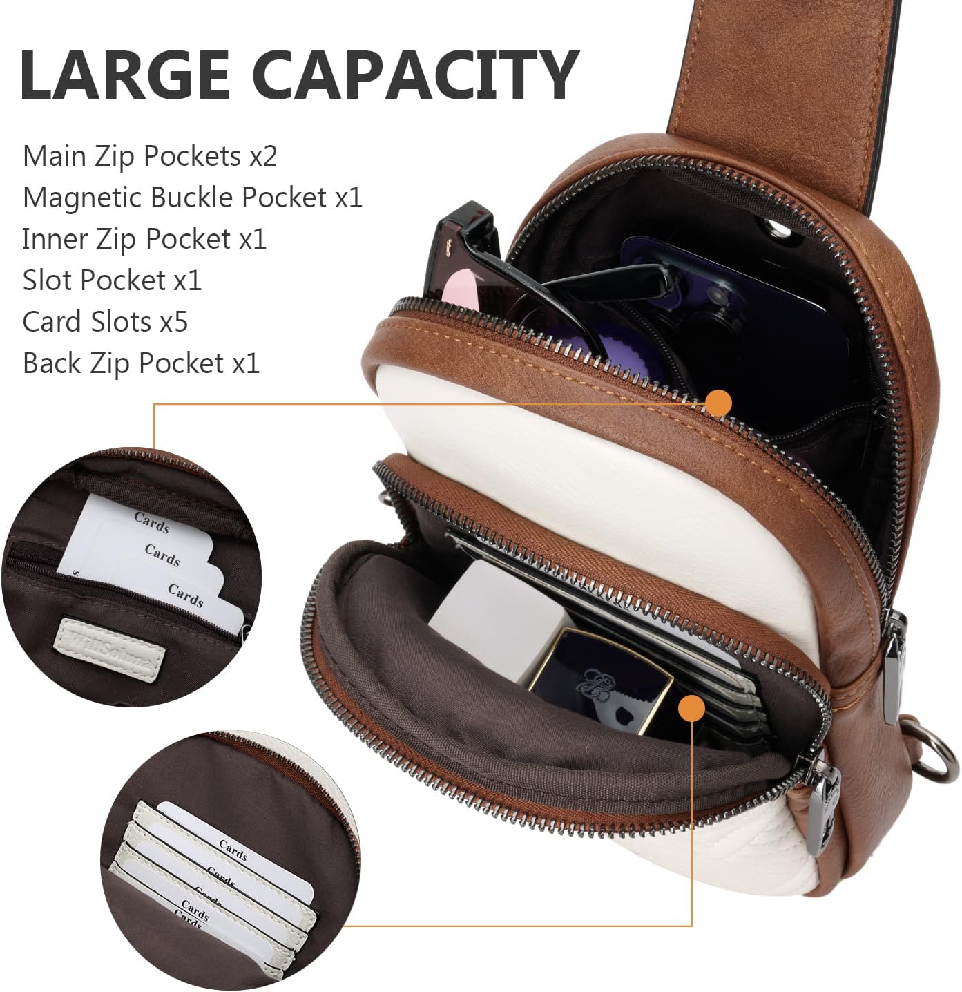 Leather Crossbody Bags for Women Small Sling Bag Anti Theft RFID Chest Purse Fanny Pack for Travel - Image 7