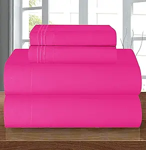 Elegant Comfort Luxury 1500 Premium Hotel Quality Microfiber 5-Piece Sheet Set - Wrinkle Resistant, All Around Elastic Fitted Sheet, Deep Pocket up to 16", Split King, Hot Pink