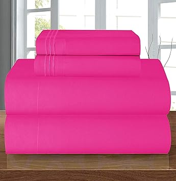 Elegant Comfort Luxury 1500 Premium Hotel Quality Microfiber 4-Piece Sheet Set - Wrinkle Resistant, All Around Elastic Fitted Sheet, Deep Pocket up to 16", Full, Hot Pink