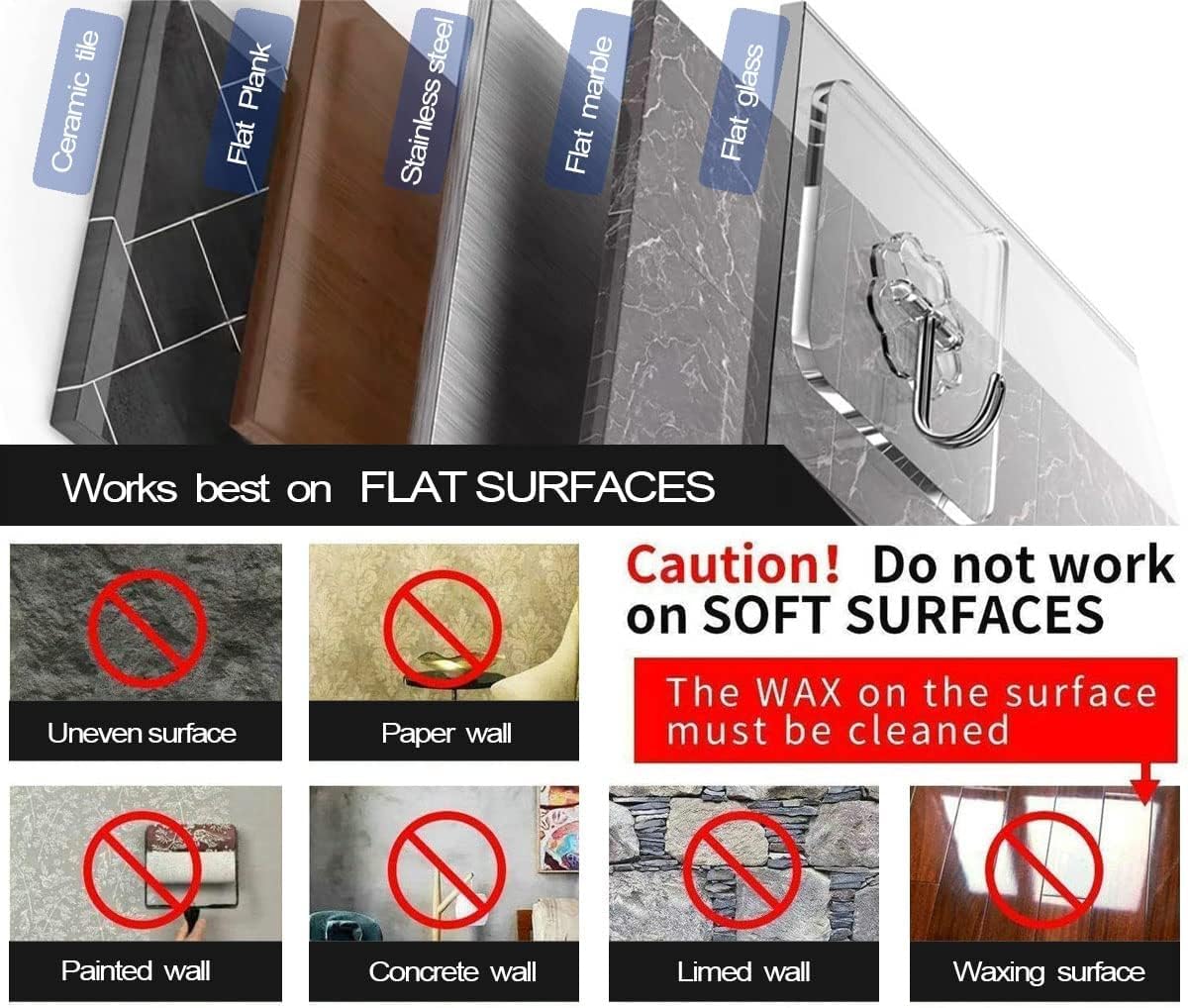 AZARIA 45 Pcs Hooks for Wall Heavy Items – Self Adhesive Wall Hooks, Wall Hooks for Hanging Strong 5kg, Wall Hook Sticker Heavy Duty, Nail Free Sticky Hangers with Stainless Hooks Reusable (45 Pcs)