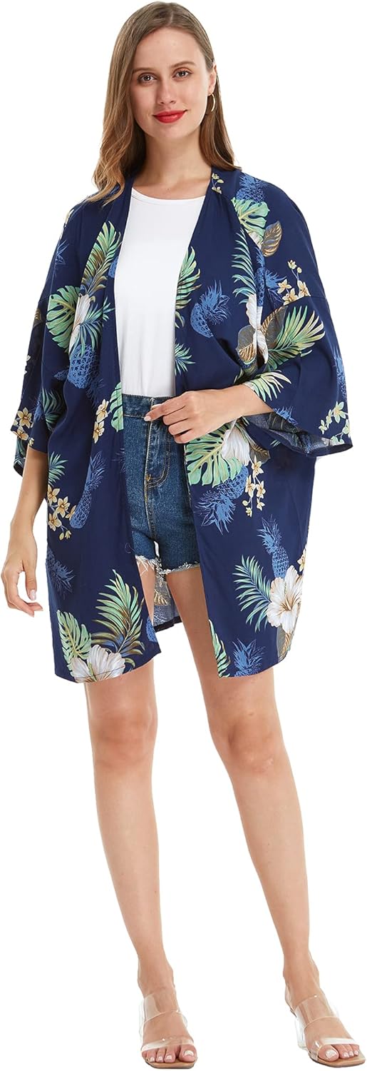 Matchable Couple Hawaiian Luau Shirt or Kimono in Midnight Bloom