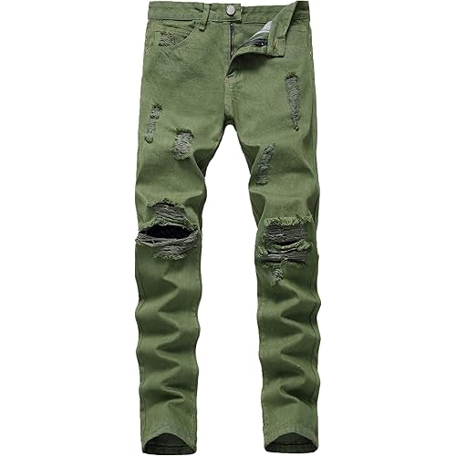 FREDD MARSHALL Men's Skinny Slim Fit Ripped Distressed Stretch Jeans Pants