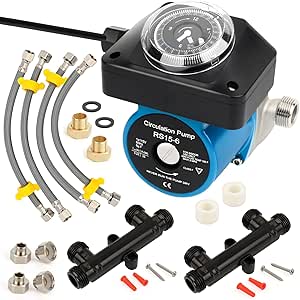 Hot Water Recirculating Pump Kit for Tank Water Heaters with Programmable Timer and Brass Bypass Valves