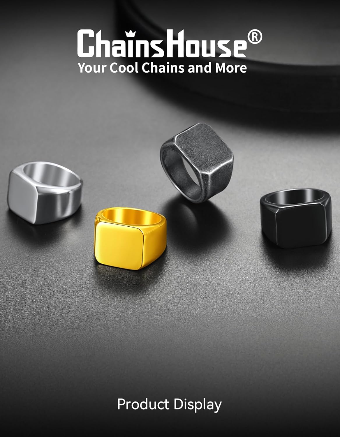 ChainsHouse Screw Band Biker Ring for Men Women, Black Metal/18K Gold Plated Stainless Steel Jewelry Hexagon Geometric Ring, Size 7-14(with Gift Box) - Image 4