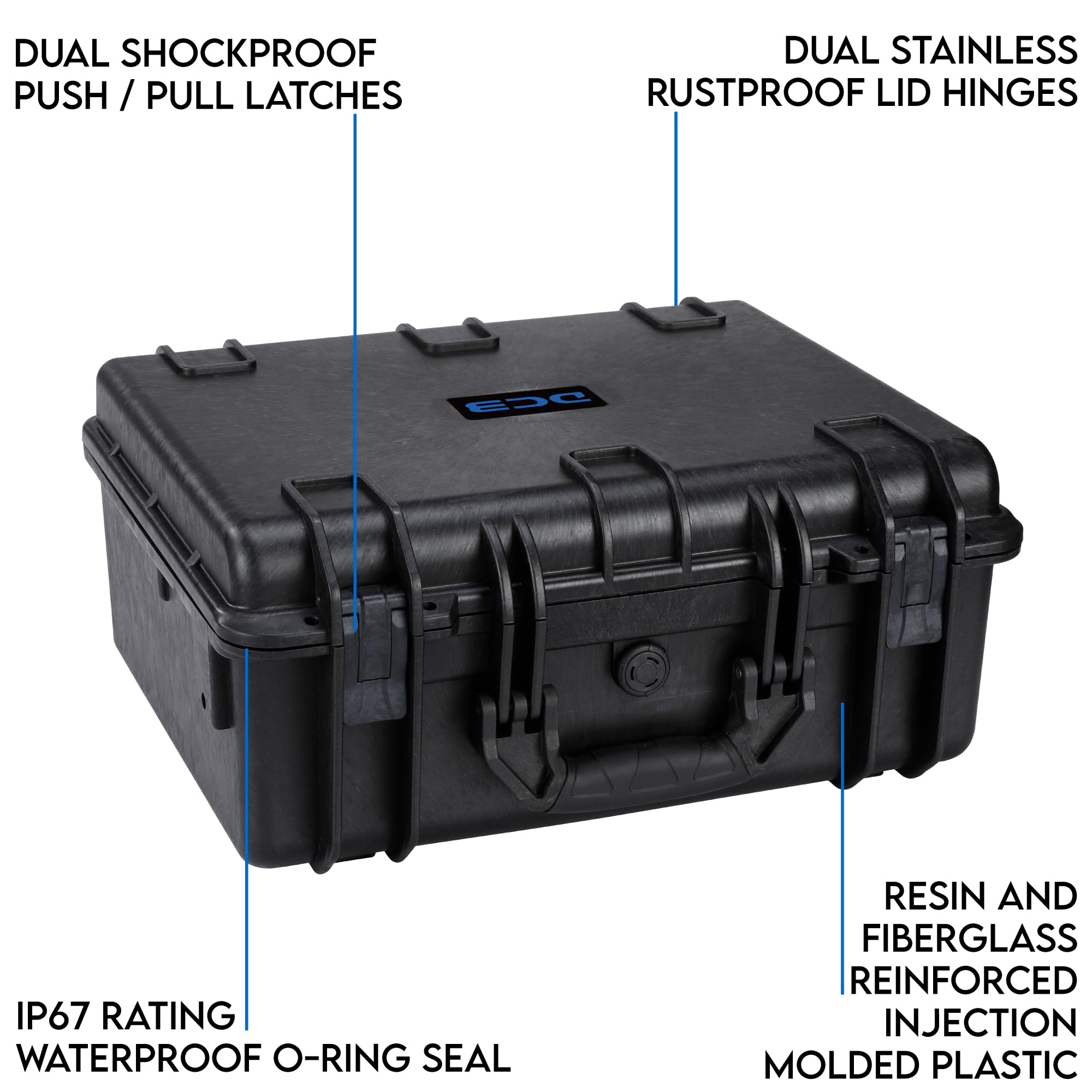 DCB Cases - Element 4795F | 19 x 16 x 9 Ext Dim | IP67 Waterproof | Pluck Foam Insert | Rubberized Grips | Resin-Reinforced Injection Molded Plastic | 4 Latch Lid Close