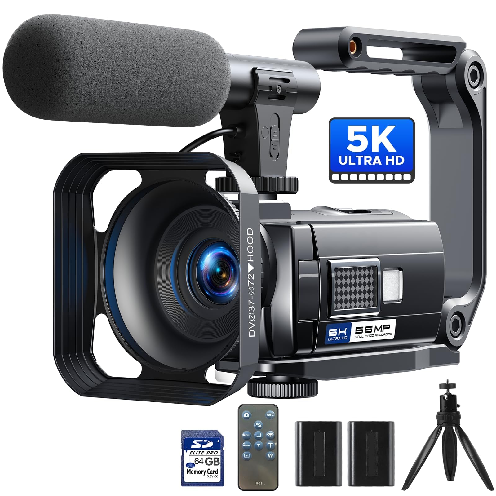 Camcorder Video Camera 5K 56MP Vlogging Camera for YouTube WiFi IR Night Vision 3” 270° Rotatable Touchscreen Digital Cameras with 64GB SD Card, Microphone, Stabilizer, Remote, Batteries, Tripod-image-12