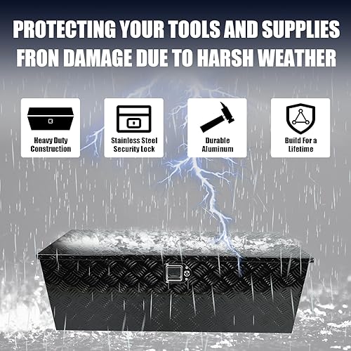 Miniatura 4 de confote Caja de herramientas chapada en rayas de aluminio resistente de 44 pulgadas, caja de herramientas para camioneta, caravana, remolque,