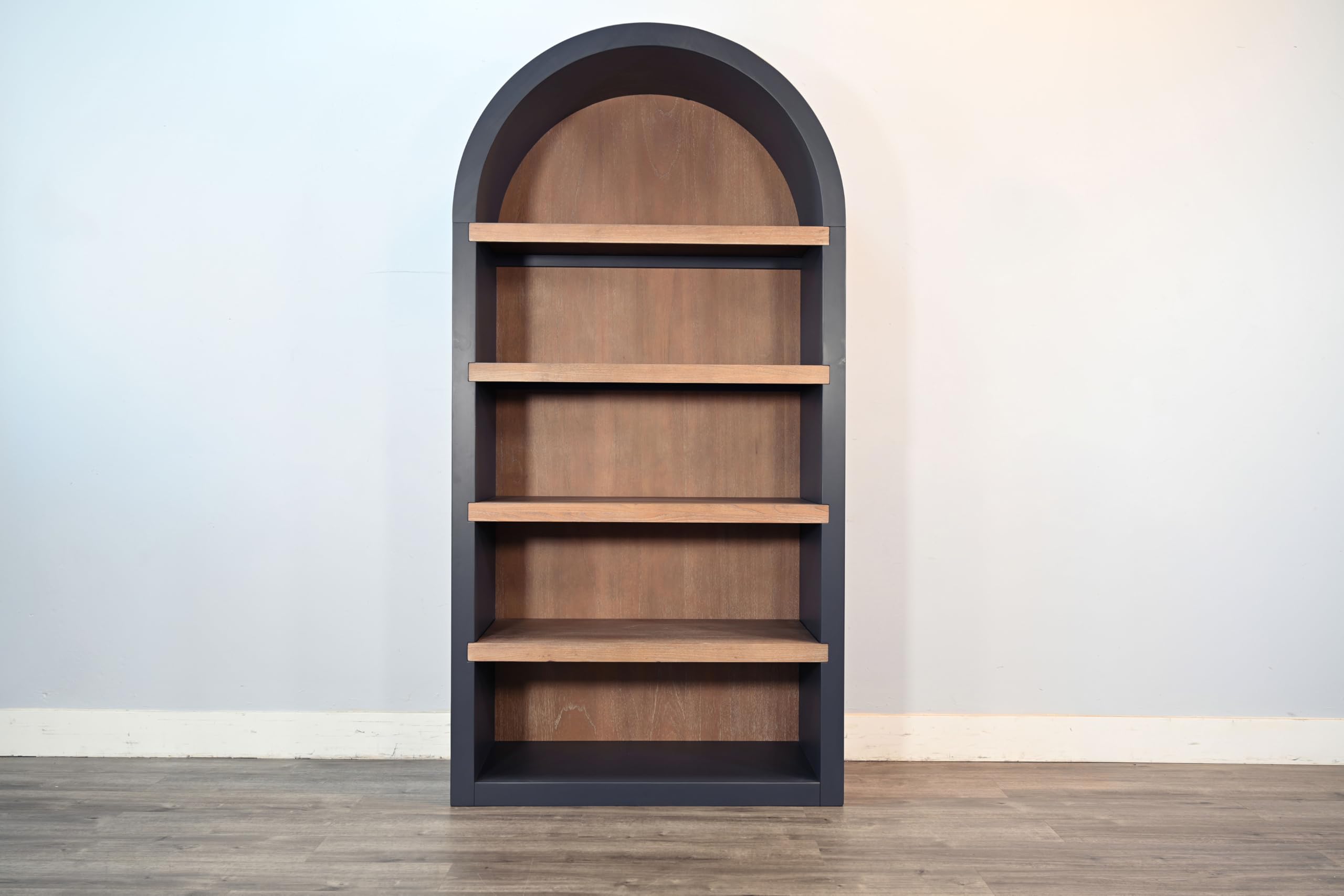 Sunny Designs Logan Arched Solid Wood Bookcase, 84” Tall — Painted Mahogany with Shelves, Fully Assembled — Modern Transitional Display Shelf for