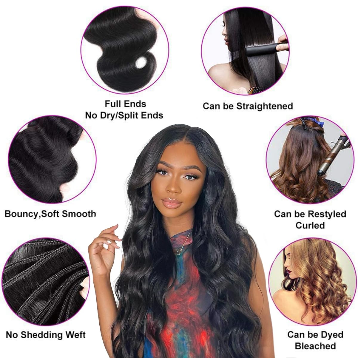 26 Inch Body Wave Human Hair Extensions, Raw Indian Hair, Minimal Shedding Amazon.com : Body Wave Human Hair Bundles 22 24 26 Inch Body  main image 2
