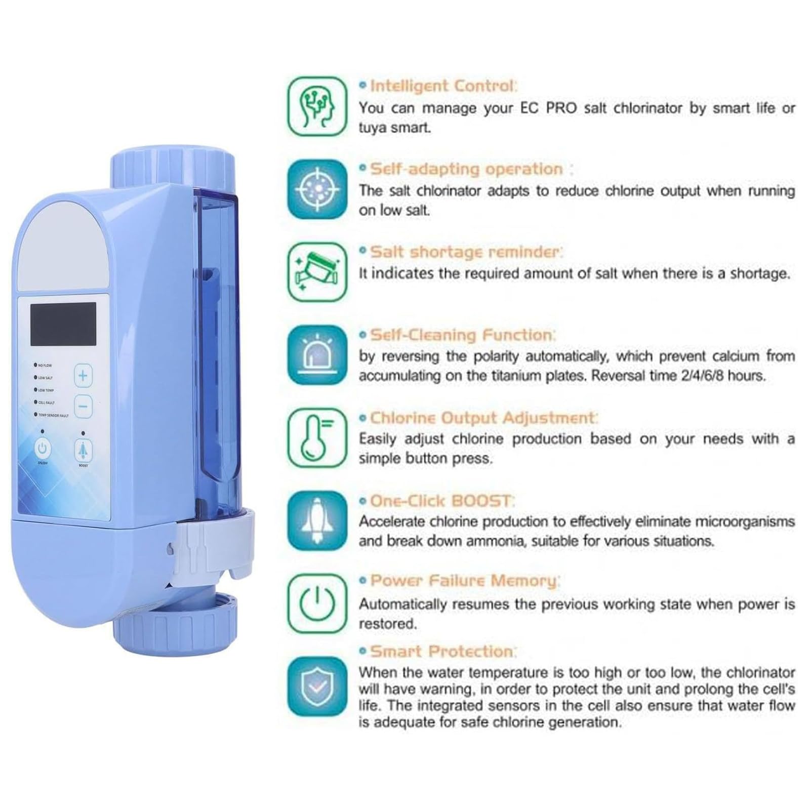 Máquina De Cloro Salino,Generador De Cloro Salado,4g/8g/12g/16g/20g/H Electrolizador De Cloro S-istema De Cloración Salina Clorador De Piscina Herramienta De Tratamiento De Agua,EC-Pro12
