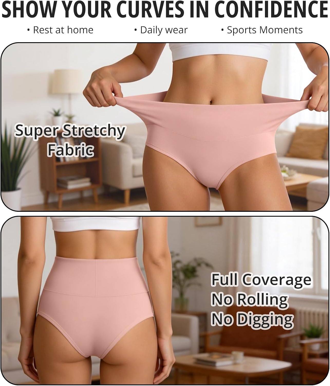 Women's Underwear Cotton Briefs Full Coverage Ladies Panties Double Layer Crotch Breathable Stretchy Soft 5 Pack