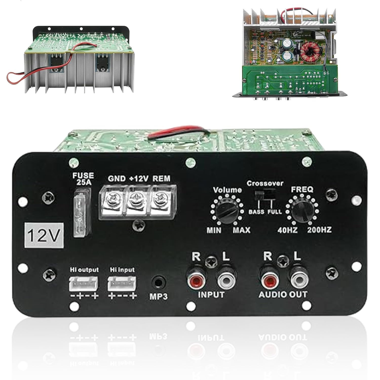 FABTEC 12V Dual Channel 120W Multi Channel Car Amplifier Stereo Mono Amp Audio, Bass Sub Woofer Kit, Monoblock, Class AB, Mosfet Power Supply