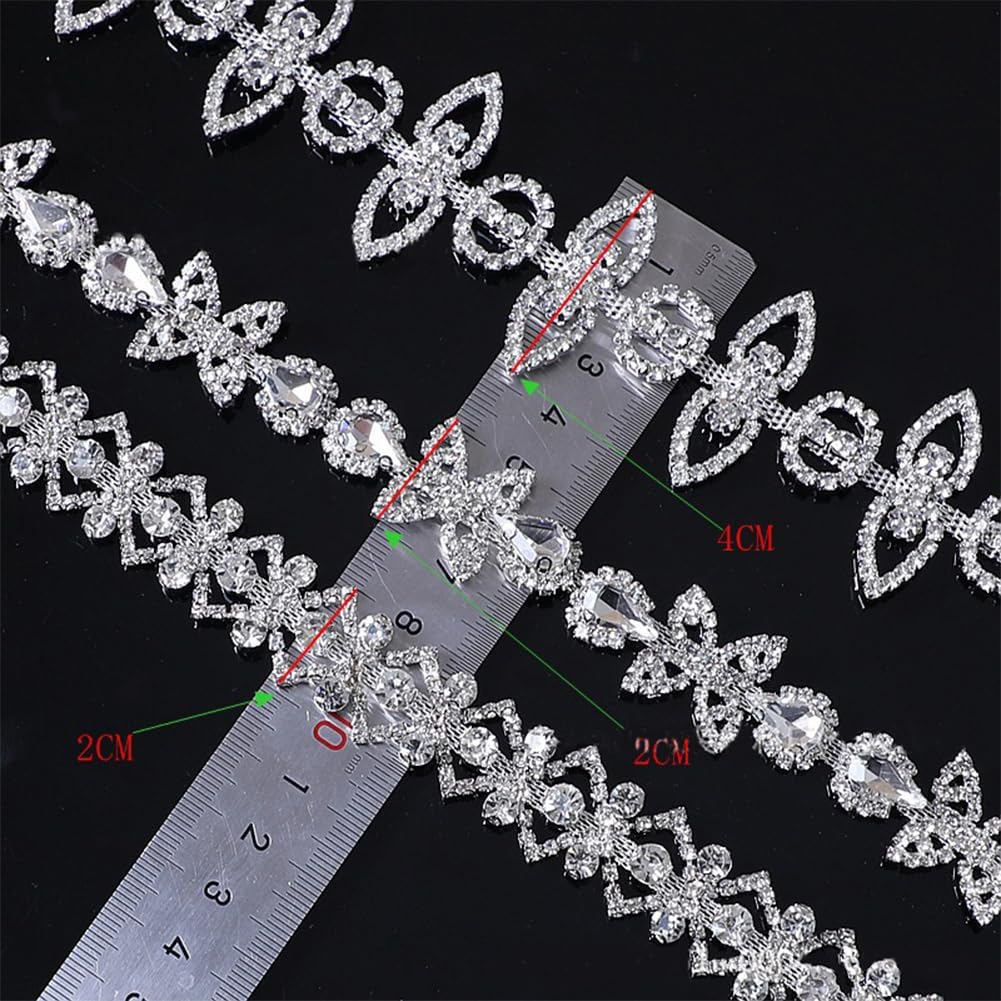 1 Yard Rhinestone Chain Trim Crystal Rhinestone Close Chain Trim for Wedding Dress Sewing Crystal Rhinestone Applique Craft DIY Decoration