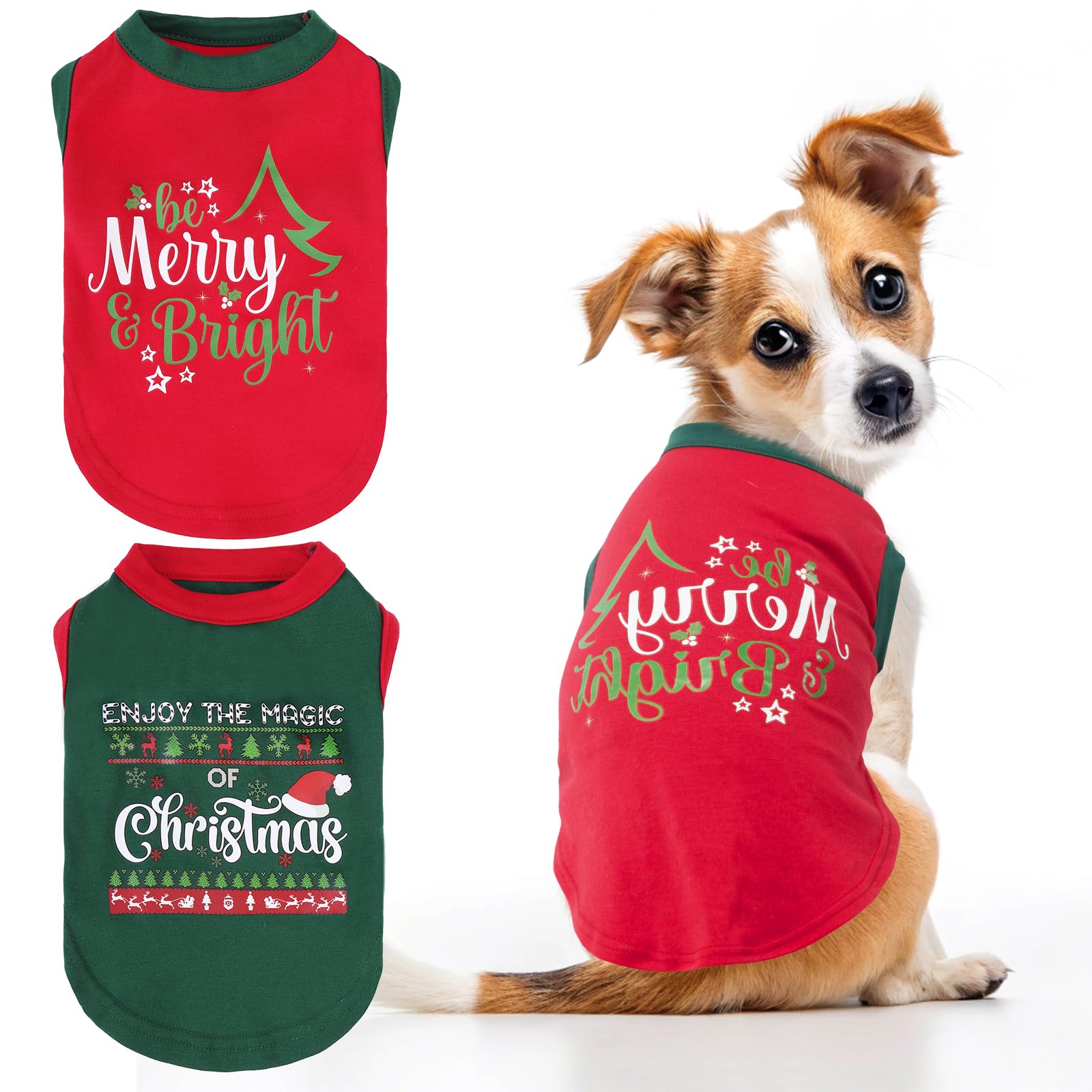 KOOLTAIL Christmas Dog Shirts Clothes-2 Pack Dog Sleeveless Vest with Cute Printing, Soft Stretchy Breathable Cotton Pet T Shirt Apparel for Extra