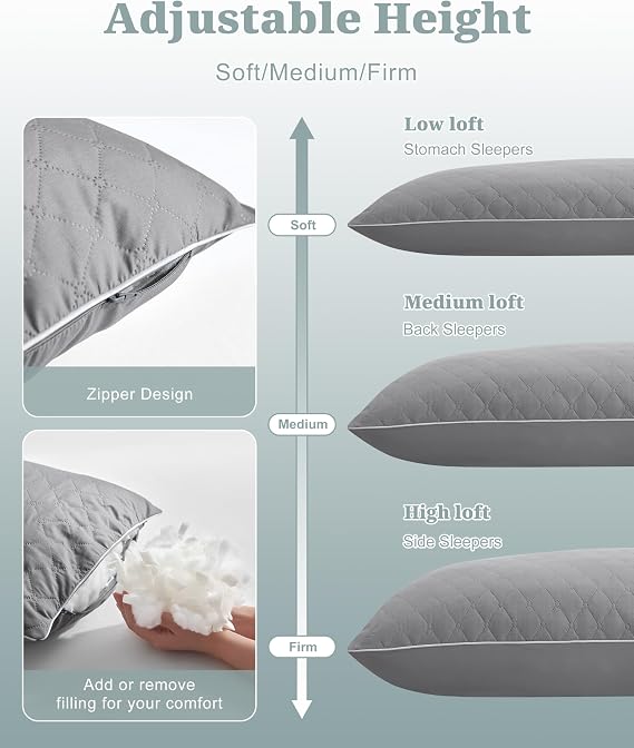 YZ HOME Long Body Pillow for Adults, Firm Body Pillow Shredded Memory Foam, Adjustable Height,Support for Side Sleeping & Pregnant Women(Grey, 20x54 Inch)