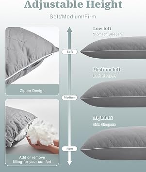 YZ HOME Long Body Pillow for Adults, Firm Body Pillow Shredded Memory Foam, Adjustable Height,Support for Side Sleeping & Pregnant Women(Grey, 20x54 Inch)