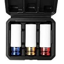 1/2" Drive Lug Nut Socket Set, 3 Piece Drive Impact wheel Lug socket set with Metric 17 19 21 mm Sizes, Thin Wall Wheel Lug Nut Removal Kit with Colored Protective Covers & Carry Case