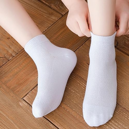 Miniatura 5 de Paquete de 5 calcetines invisibles de malla fina con volantes de algodón con volantes blancos sólidos de corte bajo para niños pequeños