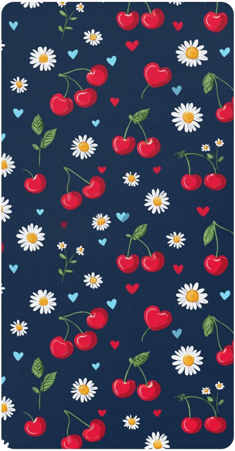 Cherry Daisy Cute Crib Sheets Soft Breathable Fitted Cotton Baby Crib Sheets Mattress Cover for Girl Boy, 52" x 28" x 9"