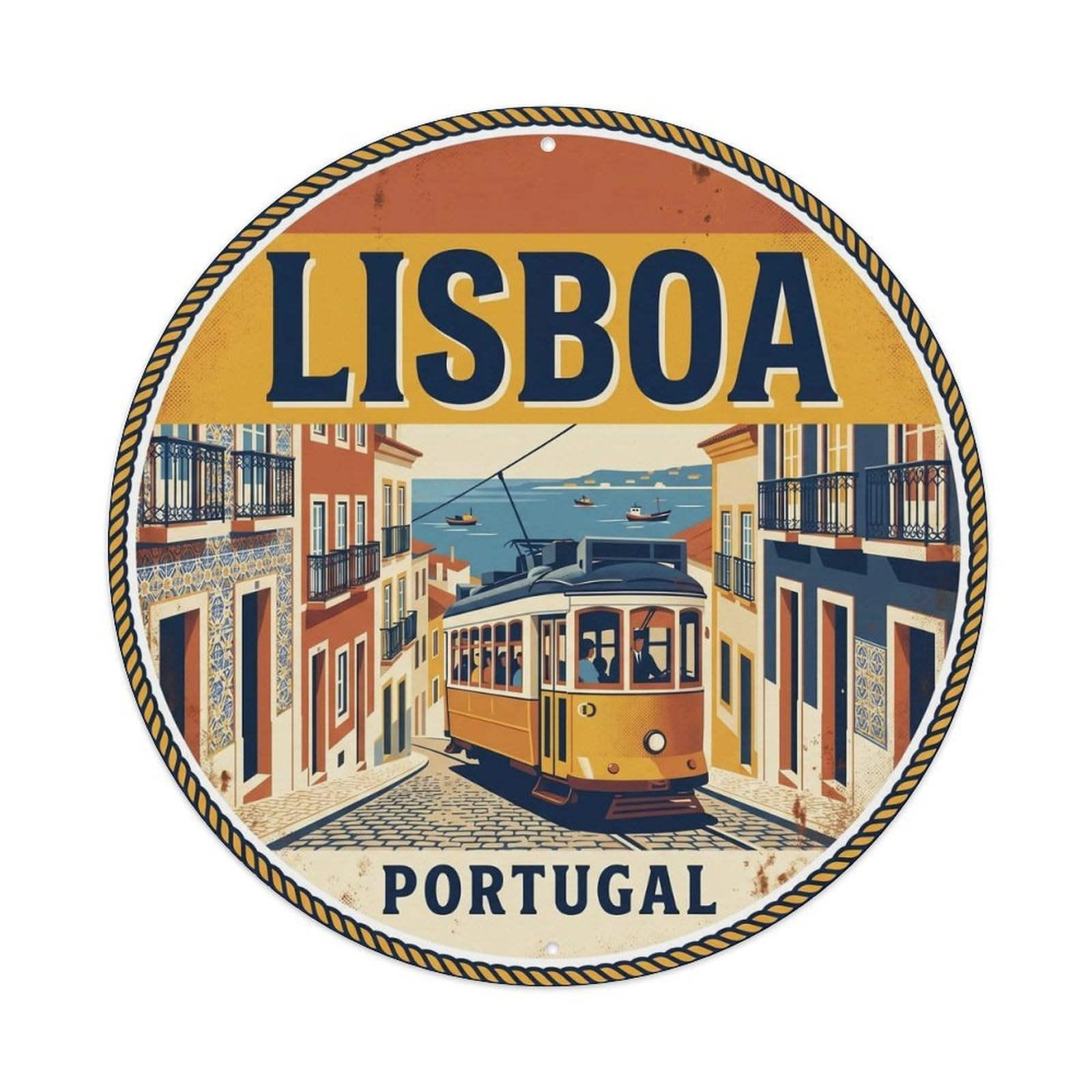 Olhnbad Style Portugal Shipping Lisboa Tram Regional Culture Metal Tin Sign