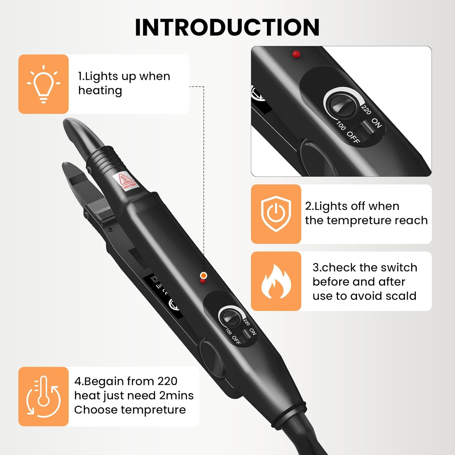 TopWigy Professional Hair Extension Tools, Ktip Extensions Tools Kit Hair Connector Fusion Heat Iron Connector Wand Temperature Adjustable Melting Tool