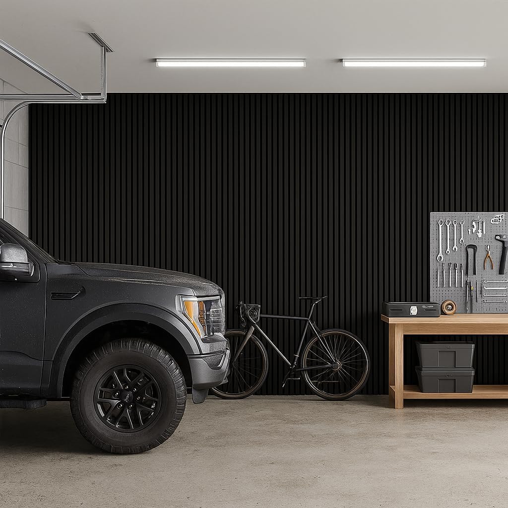 6 Pcs 94" × 11" Wood Panels for Wall, Soundproof Wood Slat Wall Paneling, Stylish Decor Acoustic Wall Panels for Wall and Ceiling, Odor-Free & Easy to Install, Black