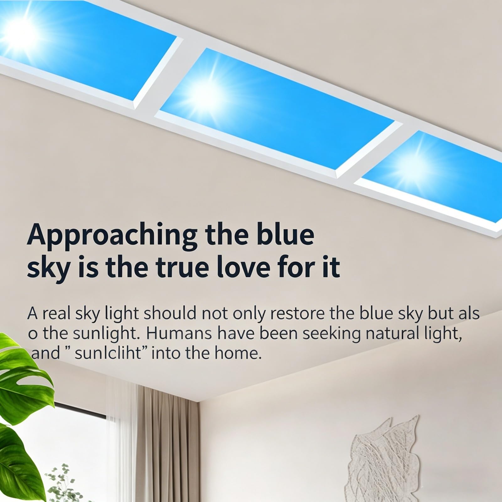 Zdalnie sterowana lampa sufitowa LED Blue Sky, ściemnialna i kreatywna, imitująca naturalne światło słoneczne, idealna do salonów, loftów i sypialni.(60 * 120cm)