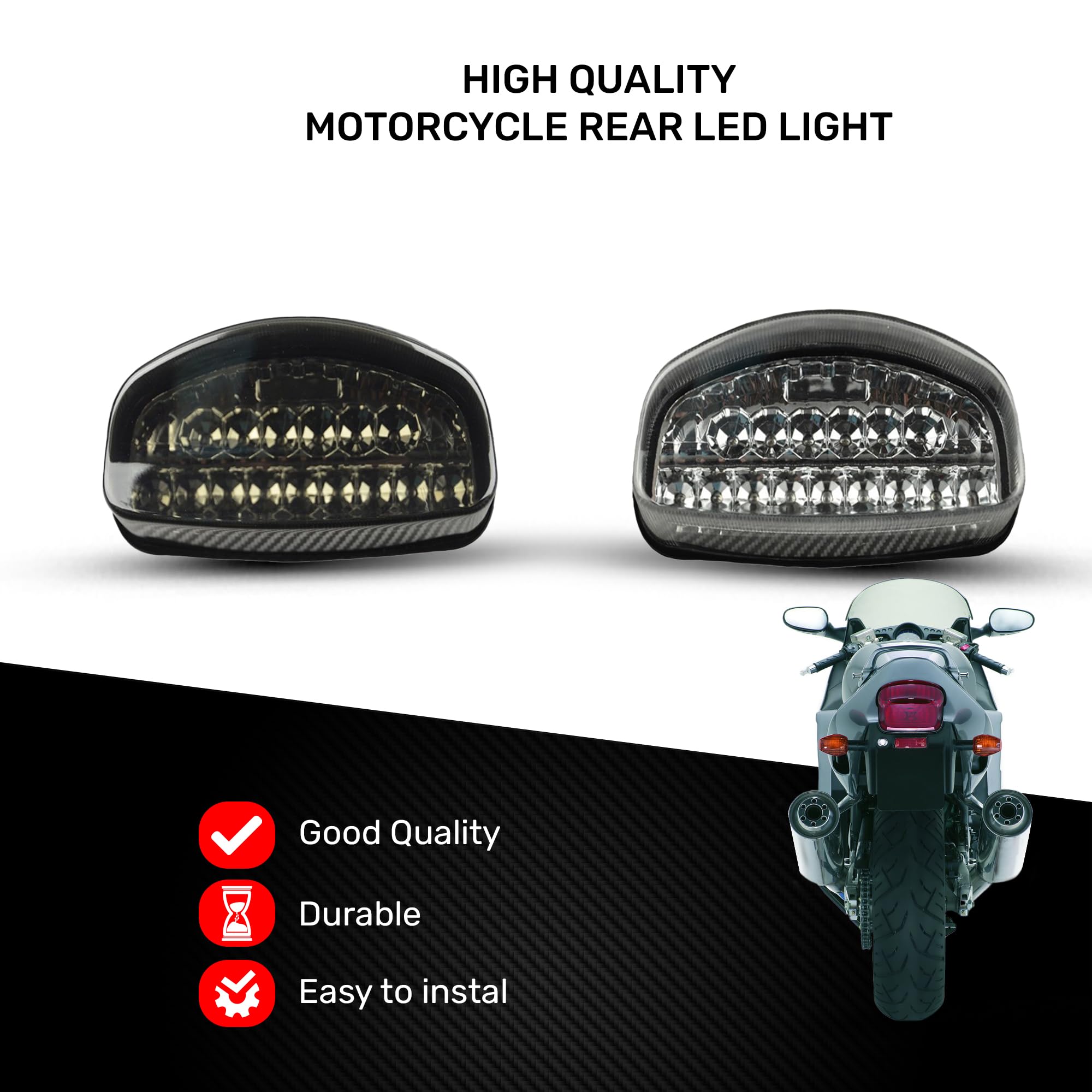avdb-moto Światło tylne/stop LED kompatybilne z HONDA Shadow 1100 Spirit (USA) 1999-2007, HORNET 250 MC31 1998-1999, CB600F CB HORNET 600 PC34 1998-2002 + Wbudowane kierunkowskazy (Jasna biel)