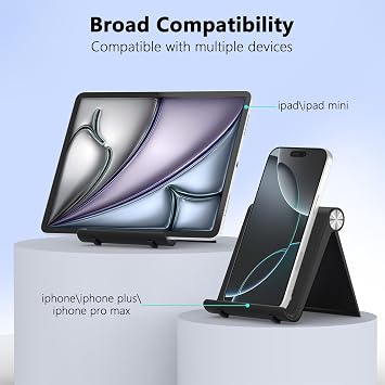 Cell Phone Foldable Stand for Desk, Portable Cell Phone Holder, Adjustable Tablet Dock, Office Desk Accessories for iPhone 17 16 15 14 13 Pro Max Air, Galaxy S25, S24, Black