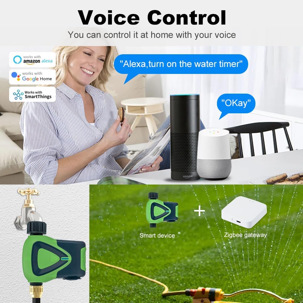 Zigbee Smart Sprinkler Timer,Delay Watering,Irrigation System for Garden,APP & Voice & Remote Control,Compatible with Alexa,Hub Required (UK)
