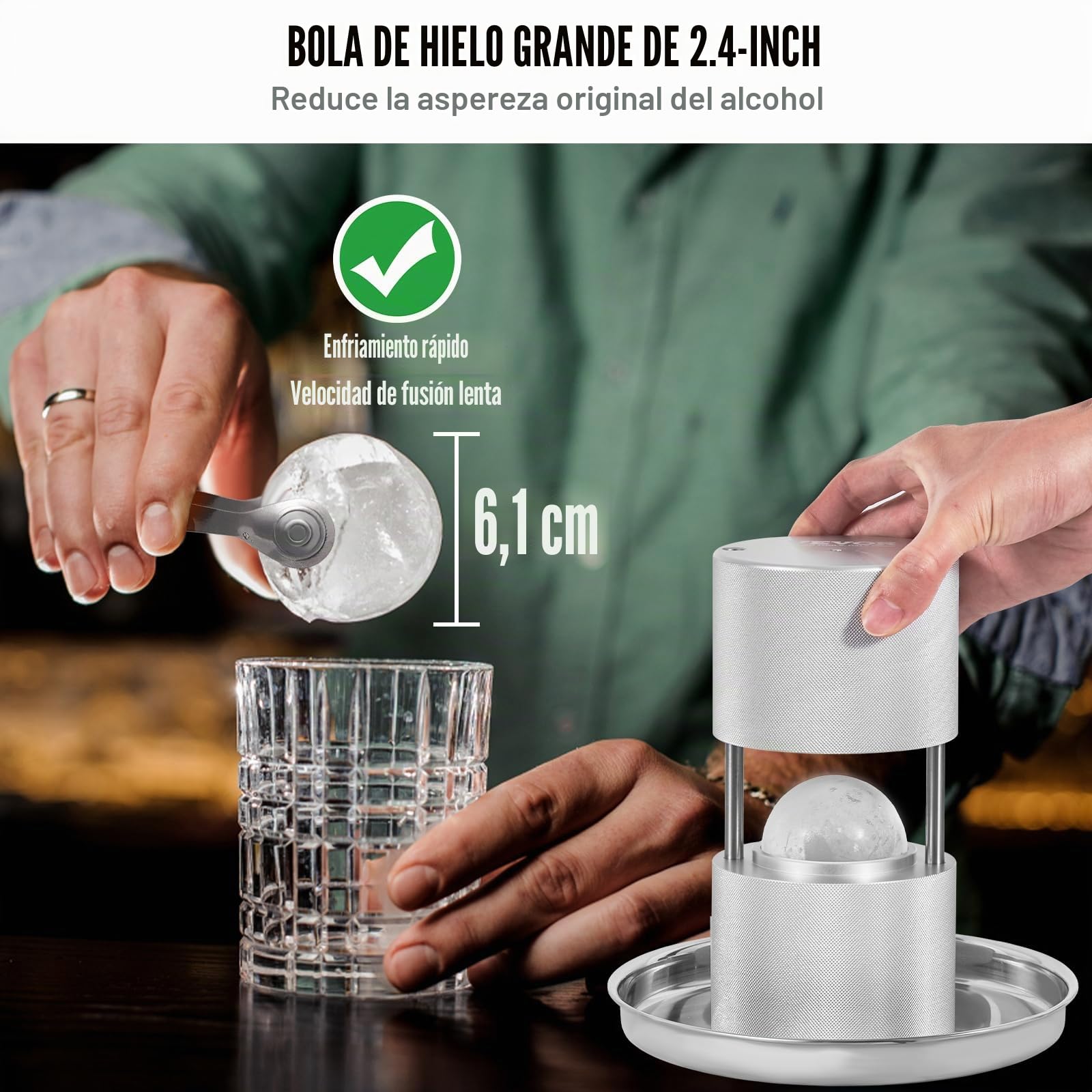 VEVOR Kit de Prensa de Bolas de Hielo Prensa de Hielo de Aleación de Aviación con Molde para Bloques de Hielo Fabricador de Bolas de Hielo Redondas de 60 mm, para Whisky, Cócteles en Fiestas