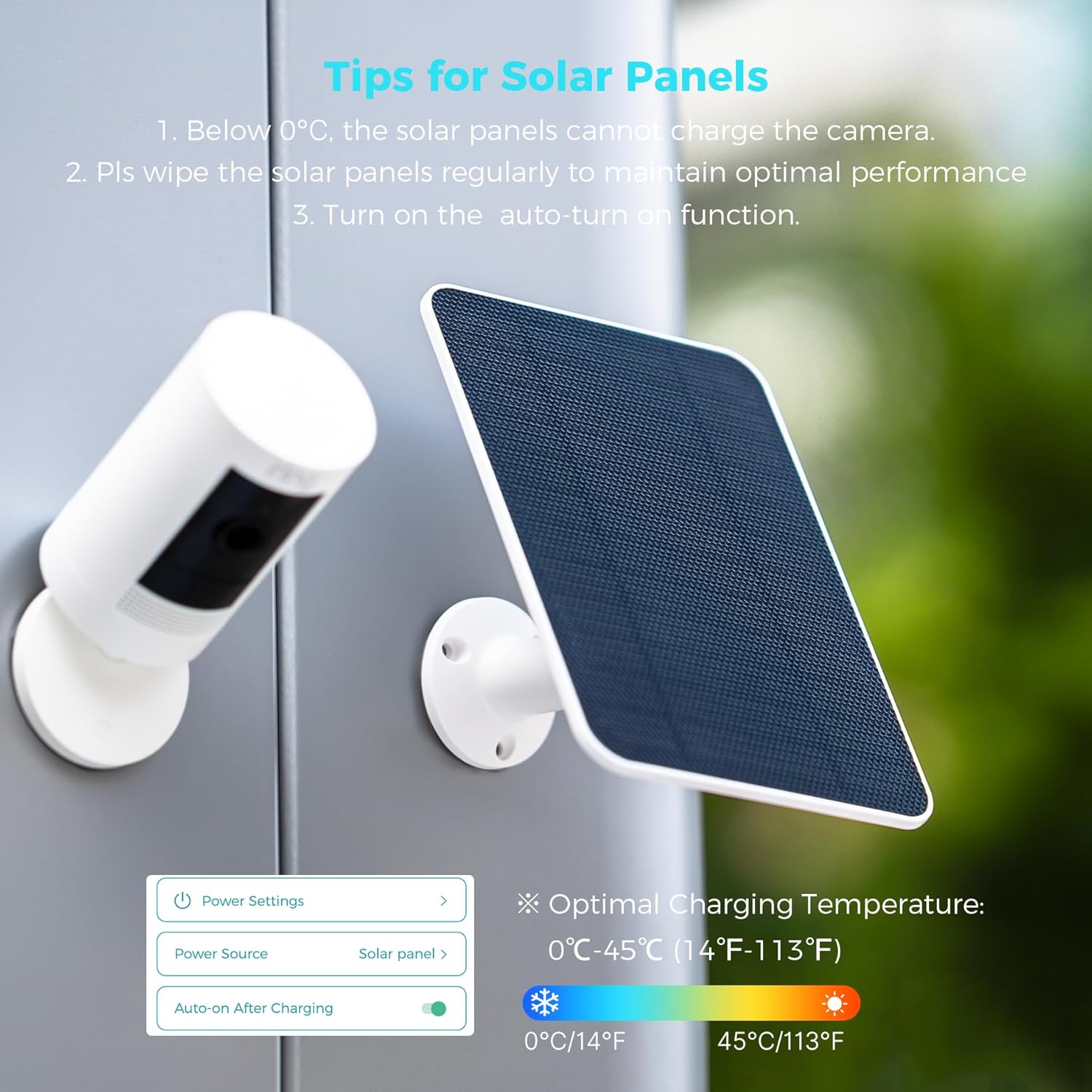 Vicohome 5V Solar Panels for Security Cameras for Bird Feeder 23% Energy Conversion Rate,9.8Ft Cable, USB C & Micro-USB Compatible, Weather Resistant, 360° Adjustable Bracket, for Tapo Eufy Aosu .etc