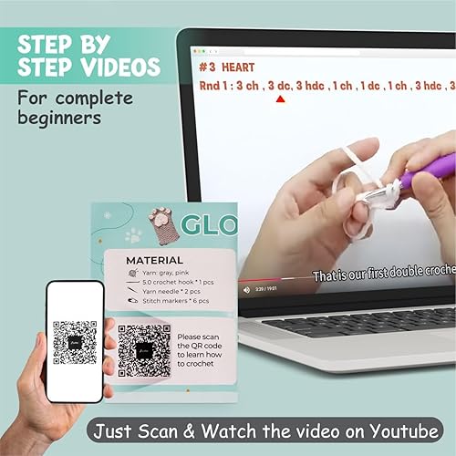 Miniatura 4 de Kit de guantes de pata de gato de ganchillo para principiantes, tutoriales en video paso a paso e instrucciones, kit completo de bricolaje para