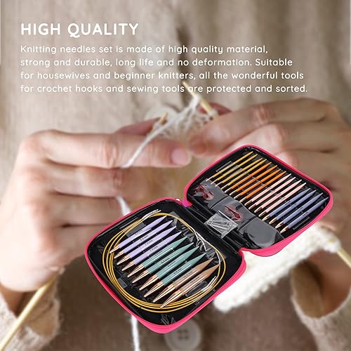 Miniatura 7 de Juego de 13 pares de agujas de tejer circulares intercambiables, agujas circulares para tejer, agujas intercambiables, con paquete de poliuretano,