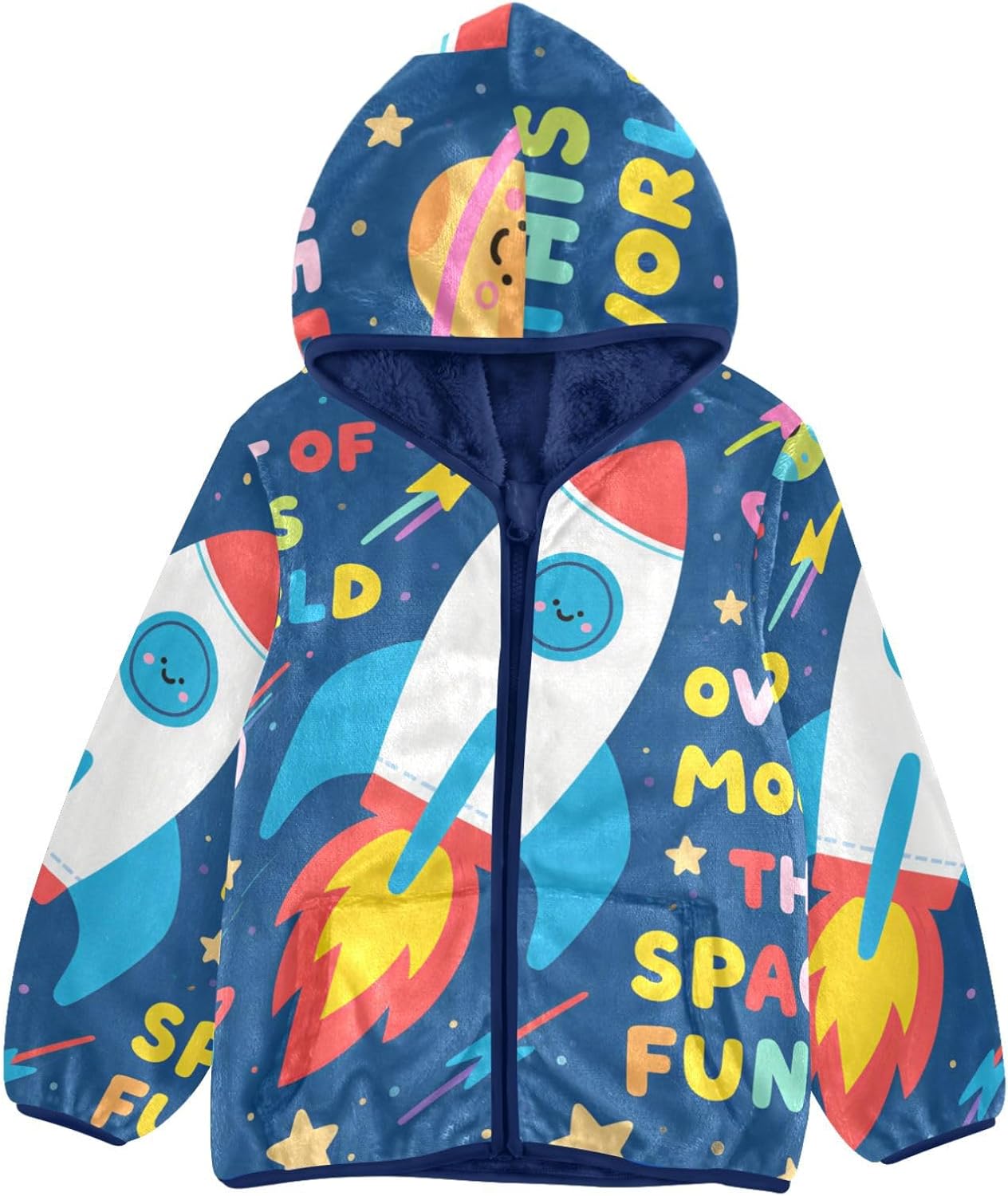 KLL Cartoon Colorful Rockets Navy Blue Zip Up Jacket Outerwear Jackets & Coats Navy Blue Fall Baby Boys Clothes