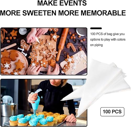 Miniatura 5 de OKOMARSS Bolsas desechables para tuberías, 100 piezas de 18 pulgadas transparentes antiestallido, bolsas de glaseado para decoración de pasteles,