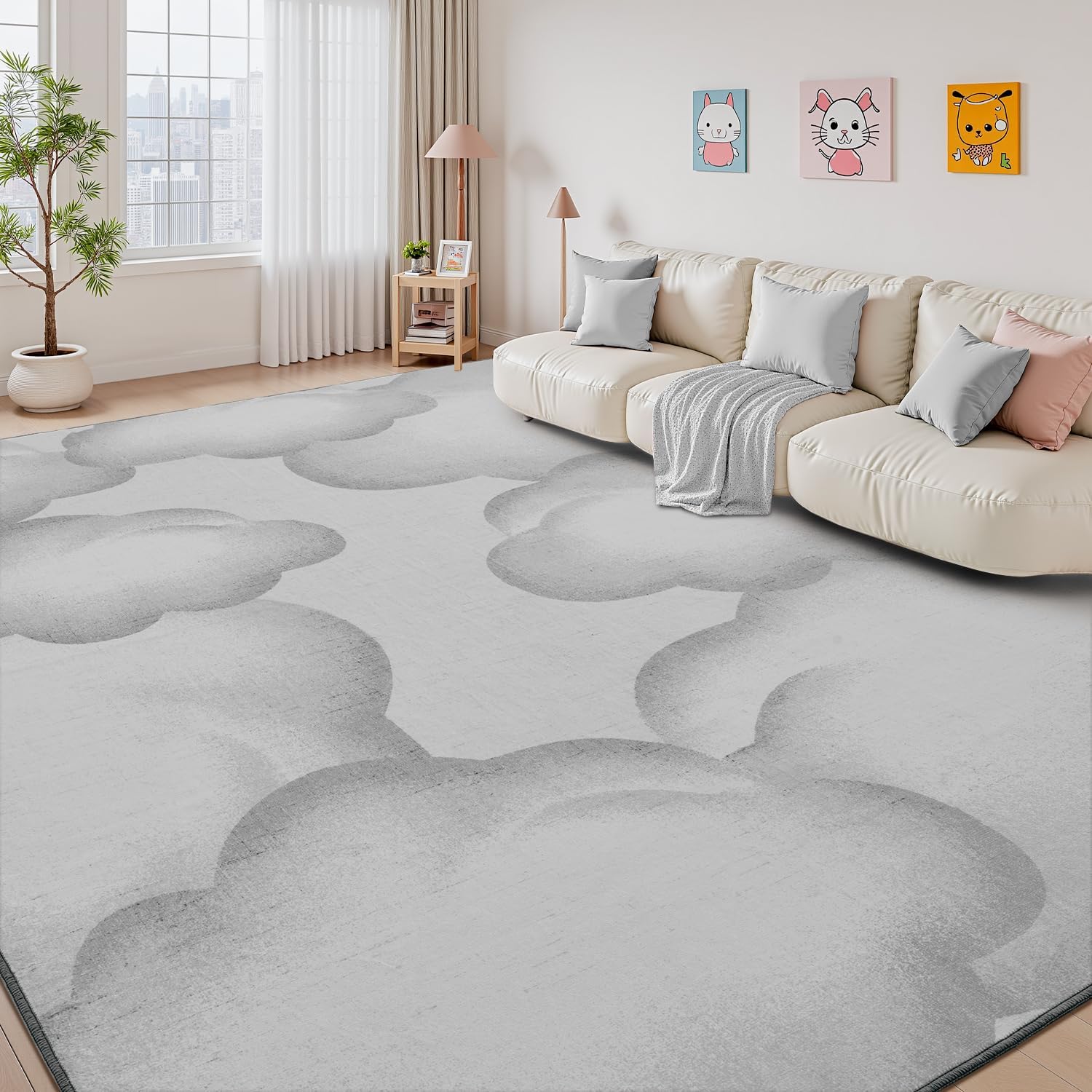 Grey Cute 5x7 Area Rugs for Living Room Bedroom Rug Carpet Washable Soft Neutral Modern Farmhouse Rug Non Slip