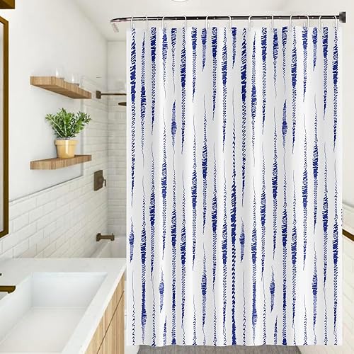 Miniatura 29 de Cortina de ducha de mediados de siglo, moderna abstracta con patrón geométrico atómico de explosión de estrellas para los años 50, accesorios de