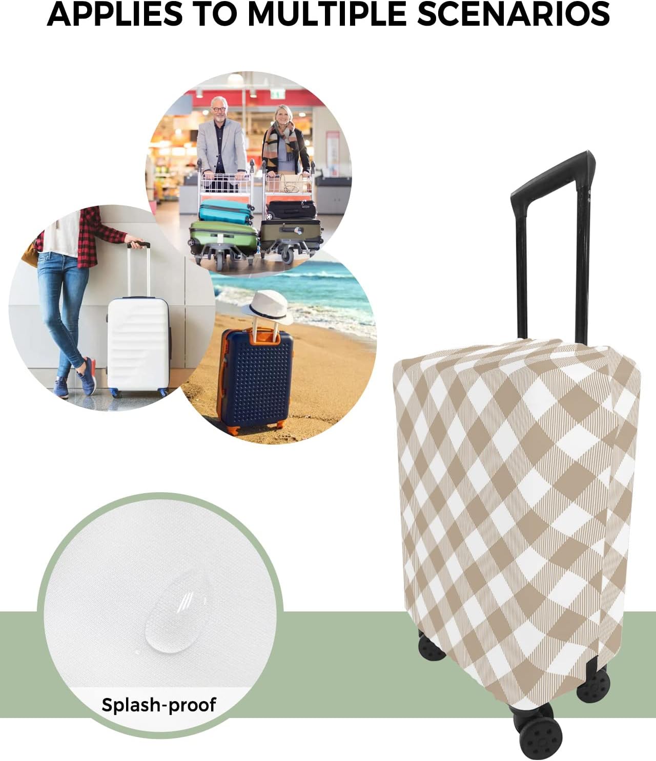 Classic Buffalo Plaid Beige Travel Luggage Cover, Farmhouse Checkered Rustic Squares Anti-scratch Elastic Luggage Covers For Suitcase Protector, Washable Baggage Covers Fit 19-21 Inch Carry on Luggage