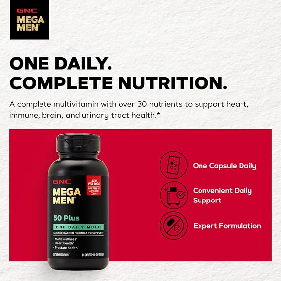 GNC Mega Men One Daily 50 Plus for Men, 60 Caplets